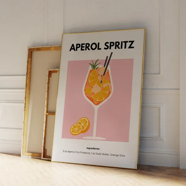 Aperol Spritz Retro Cocktail Print, Bar Cart Decor