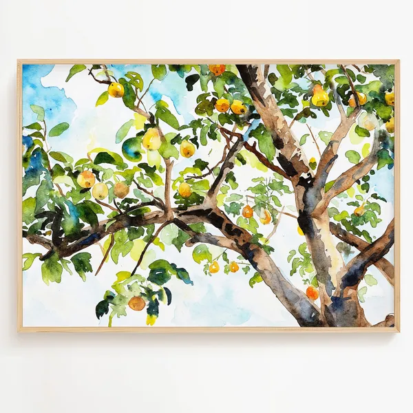 Pear Tree Watercolor Painting, Kitchen Wall Art