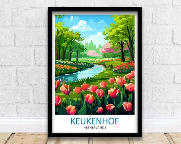 Keukenhof Gardens Travel Poster, Floral Wall Art