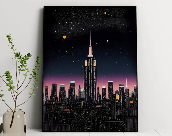 New York Skyline At Night Illustration Art Print