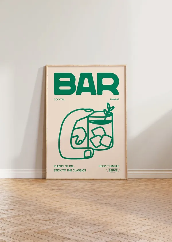 Bar Print, Kitchen Cocktail Illustration Poster