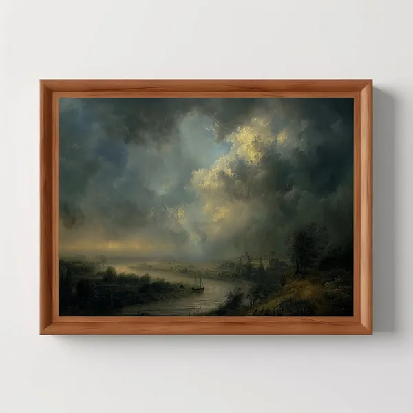Fog River Landscape Vintage Nature Art Print
