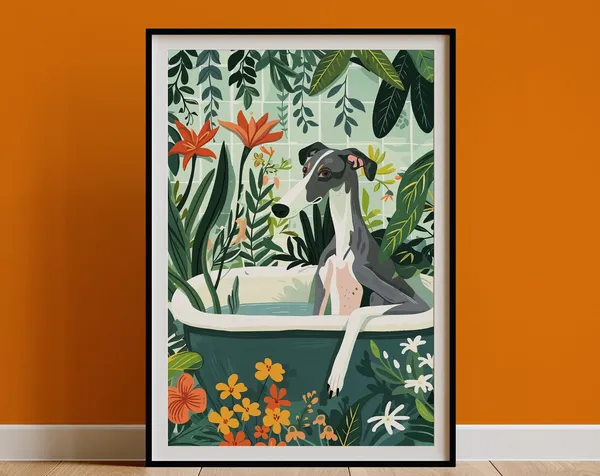 Greyhound Boho Jungle Bathtub Wall Art Print