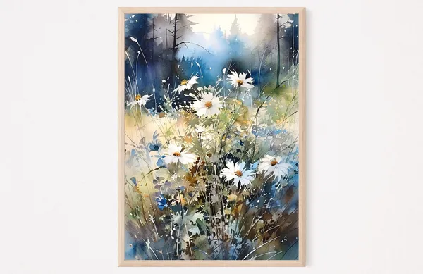 Forest Glade Watercolor Art Print, Wildflowers