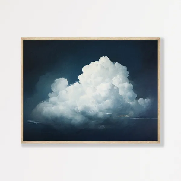 Dark Blue Cloud Print, Vintage Abstract Oil Painting