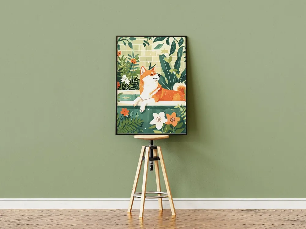Shiba Inu Boho Jungle Bathtub Art Print - Image 3