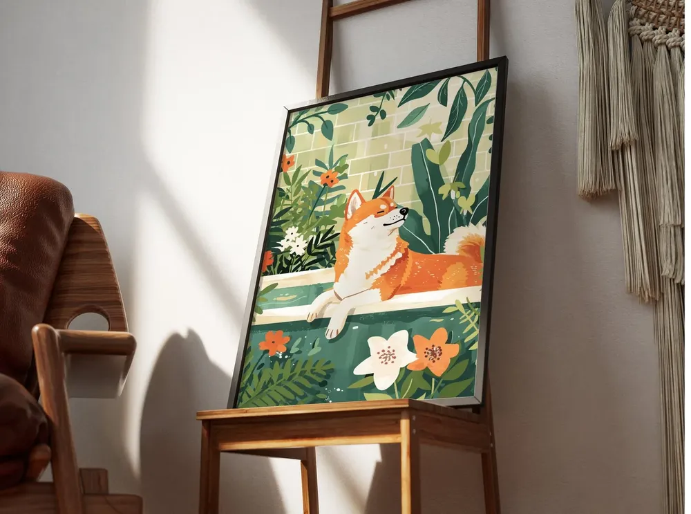 Shiba Inu Boho Jungle Bathtub Art Print - Image 2