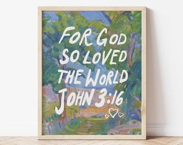 Watercolor Landscape Christian Poster, Bible Verse Art