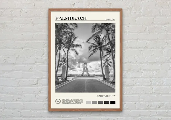 Black And White Palm Beach Travel Poster, Coastal Decor