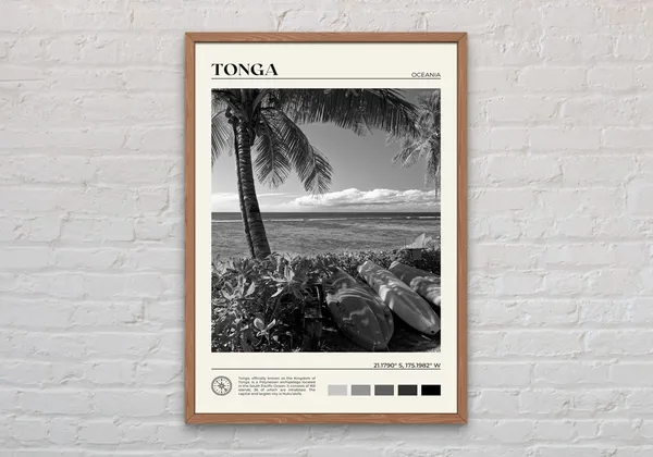 Black And White Tonga Travel Poster, Oceania Art Print