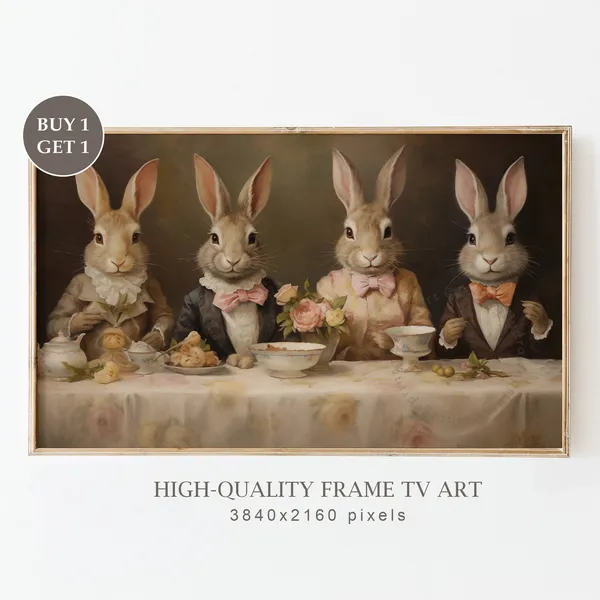 Vintage Easter Bunny Art Print, Spring Farmhouse Decor