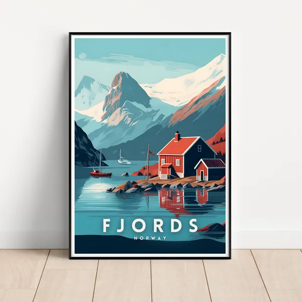 Norway Fjords Travel Poster, Scandinavian Wall Art