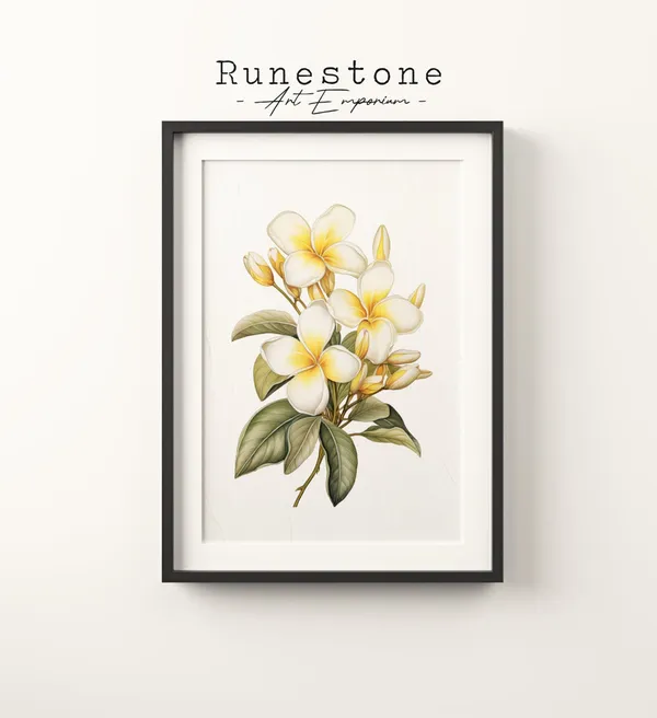 Vintage Frangipani Flower Sketch Art Print, Boho
