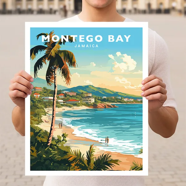 Montego Bay Jamaica Travel Poster, Coastal Destination