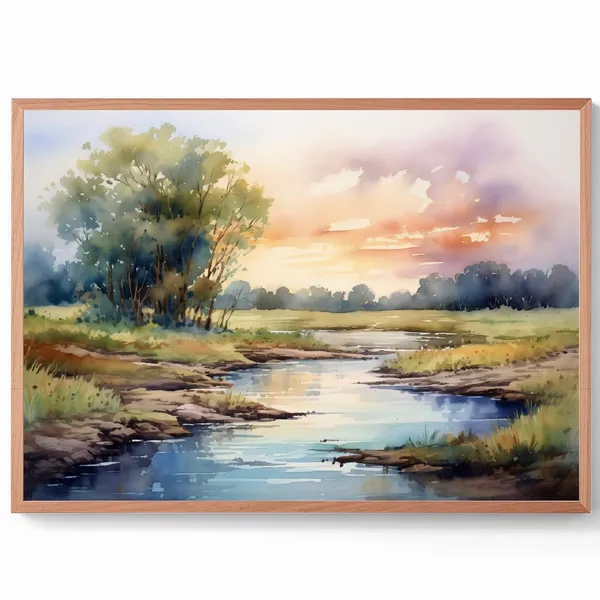Platte River Nebraska Landscape Watercolor Art Print