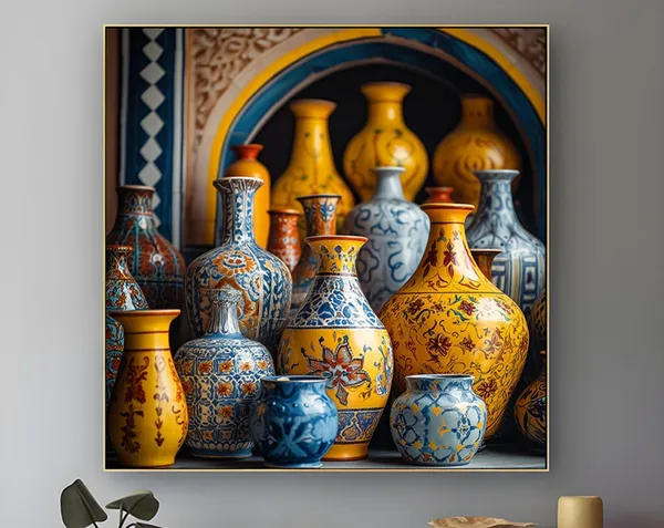 Moroccan Pottery Vase Art Print, Ethnic Wall Decor