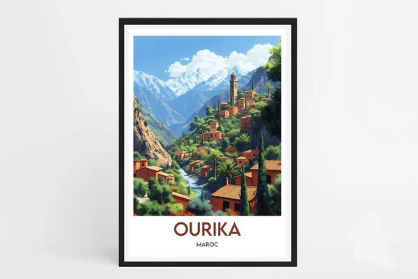 Ourika Morocco Travel Poster, Cultural Wall Art