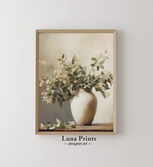 Spring Eucalyptus Painting Art Print, Muted Floral
