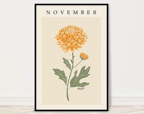 November Chrysanthemum Birth Month Flower Art Print