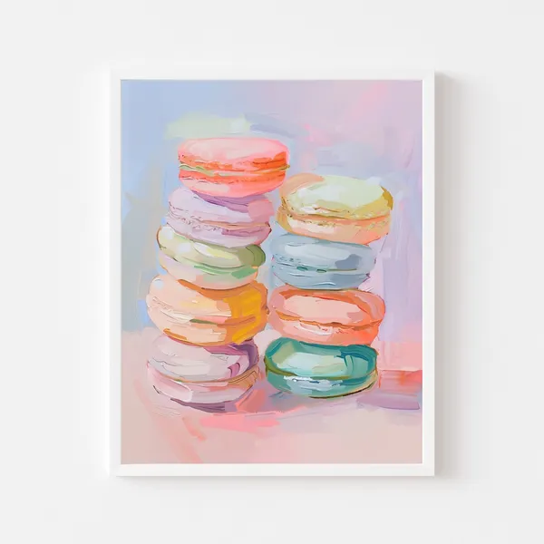 Pastel Macaron Kitchen Art Print, Girly Dessert Decor