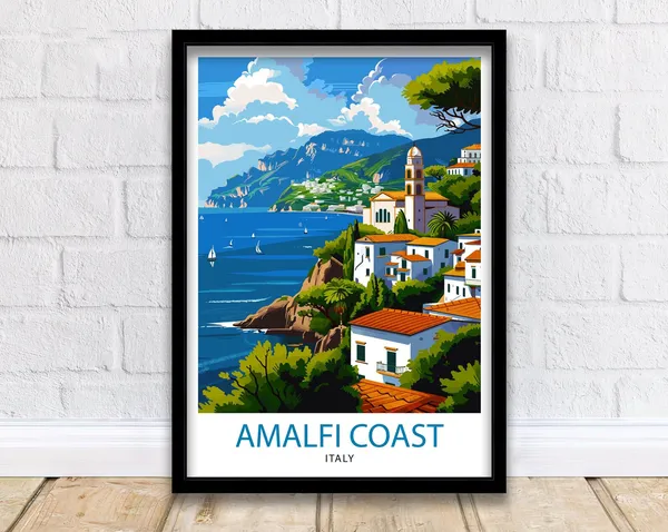 Amalfi Coast Italy Travel Poster, Mediterranean Place