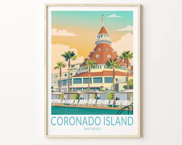 Coronado San Diego Travel Poster, Christmas Beach Print