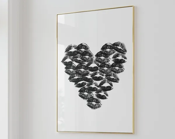 Kiss Lips Black And White Trendy Art Print