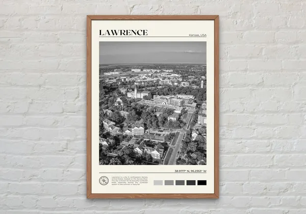 Lawrence Kansas Black and White Travel Poster Print