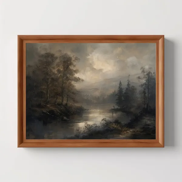 River Forest Landscape Moody Oil Painting Art Print