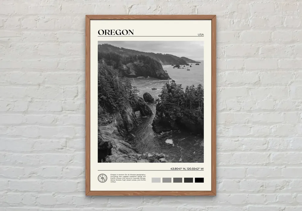 Oregon Black And White Poster Print