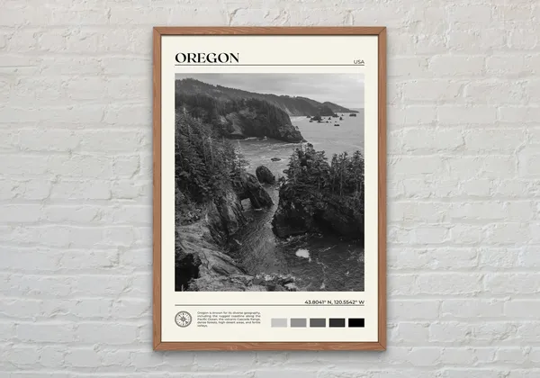 Oregon Black And White Poster Print