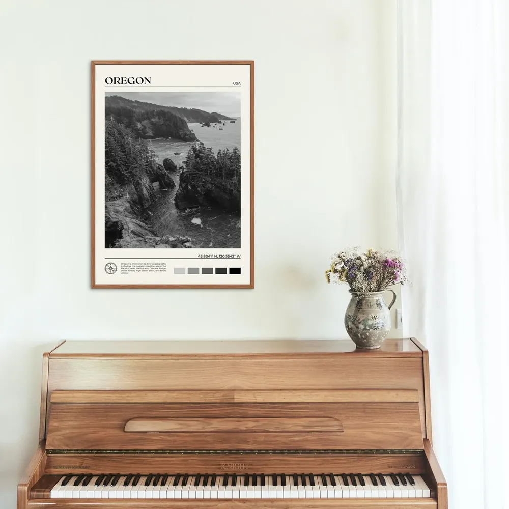 Oregon Black And White Poster Print - Image 2