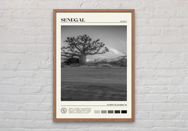 Senegal Black And White Travel Poster, Africa Art Print