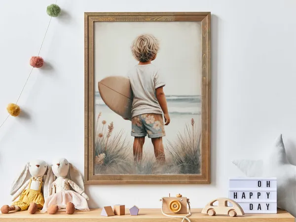 Surfing Nursery Decor, Boy Surfer Art Print