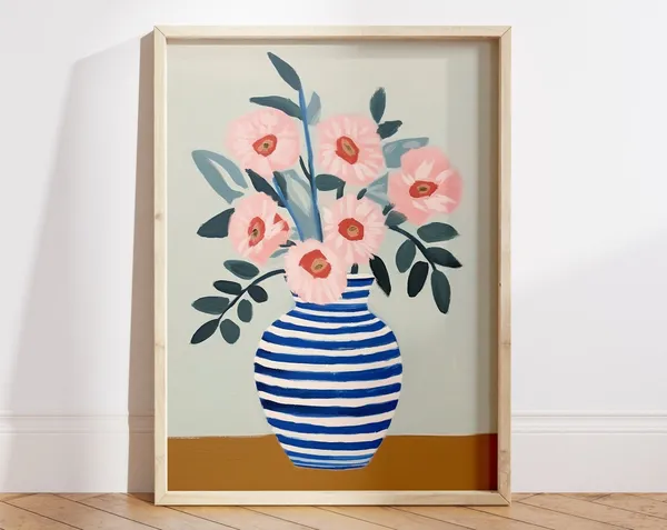 Matisse Style Pink Flower Vase Art Print