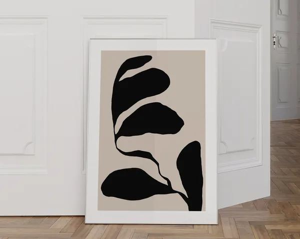Abstract Botanical Beige Black Art Print