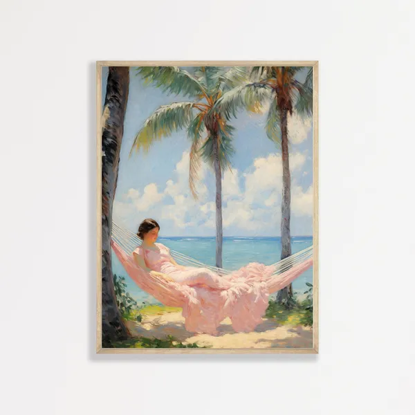 Tropical Hammock, Vintage Coastal Lake House Art Print