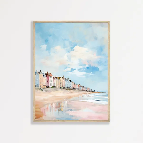 Retro Coastal Town, Minimal Beach Homes Art Print