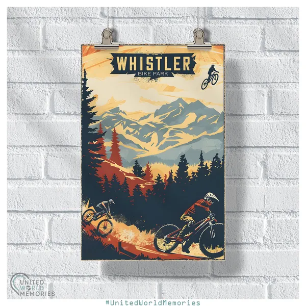 Whistler Bike Park Retro Travel Poster, British Columbia