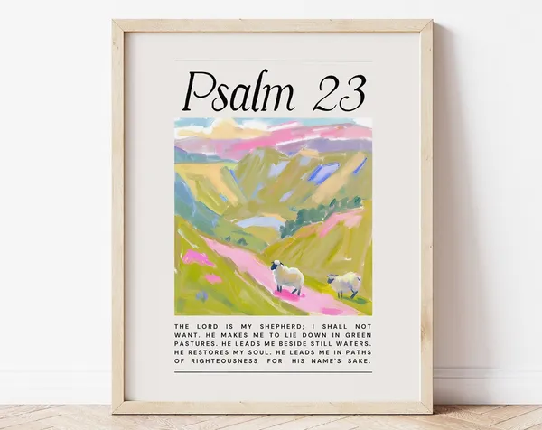Psalm 23 Watercolor Sheep Bible Verse Art Print