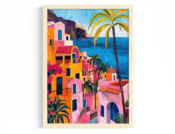 Colorful Coastal Palm Trees Travel Poster