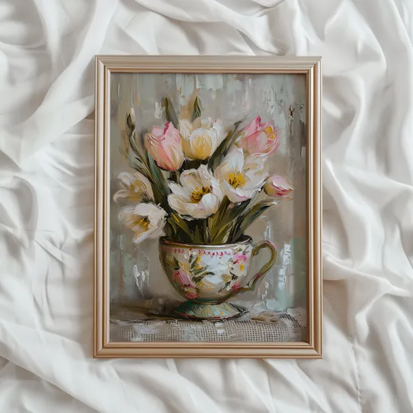 Spring Floral Painting, Light Academia Art Print