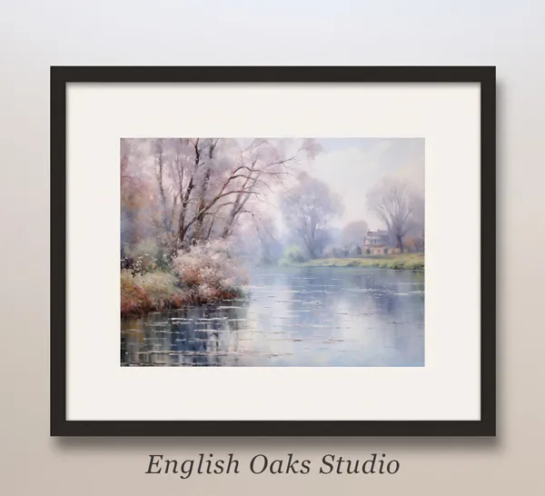 Vintage Spring Hazy River Landscape Art Print
