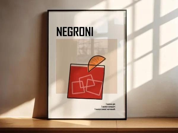 Retro Negroni Ingredients Poster, Minimalist Bar Cart Art