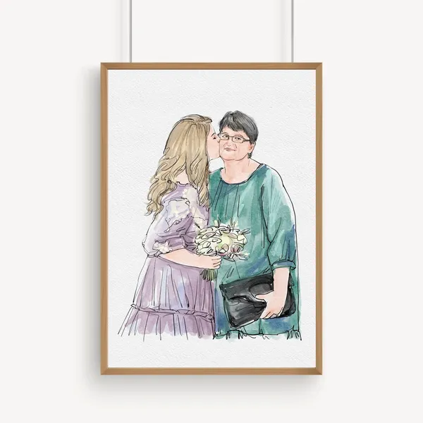 Custom Bride And Mother Drawing Portrait Art