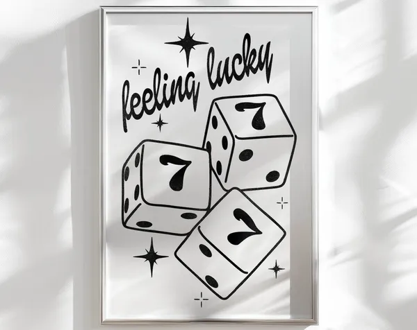 Feeling Lucky Funky Retro Art Print, Y2K Decor