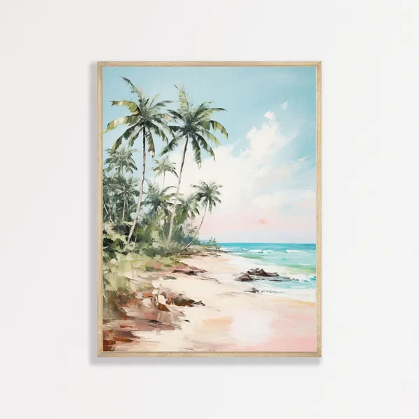 Beach Palm Trees, Vintage Coastal Landscape Art Print