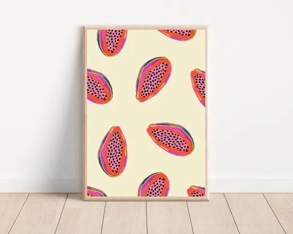 Papaya Fruit Kitchen Wall Art Print, Tropical Decor