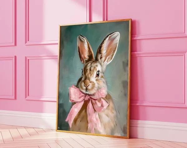 Easter Bunny Rabbit With Pink Bow, Grandmillennial