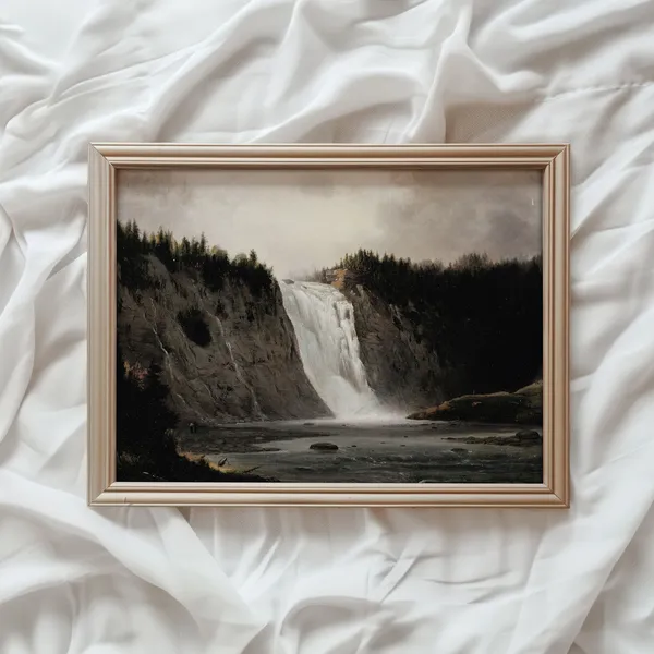 Waterfall Vintage Nature Art Print, Rustic Decor